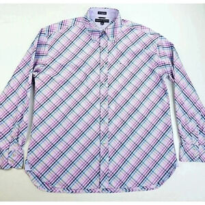Tommy Hilfiger Size XL Mens Pink Blue Black Purple Check Button Down Pocket Logo